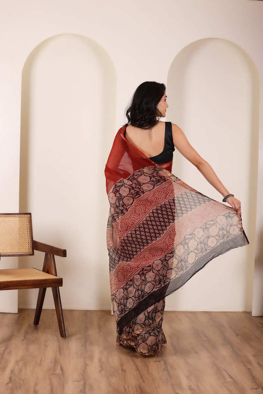 THREADS OF KOTA RED&BLACK LIGHTWEIGHT COTTON SAREE