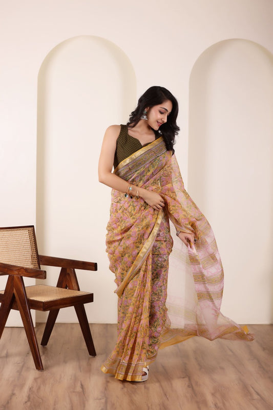 THREADS OF KOTA SOFT SANDALWOOD TONE SAREE WITH ZARI EDGE DETAILING