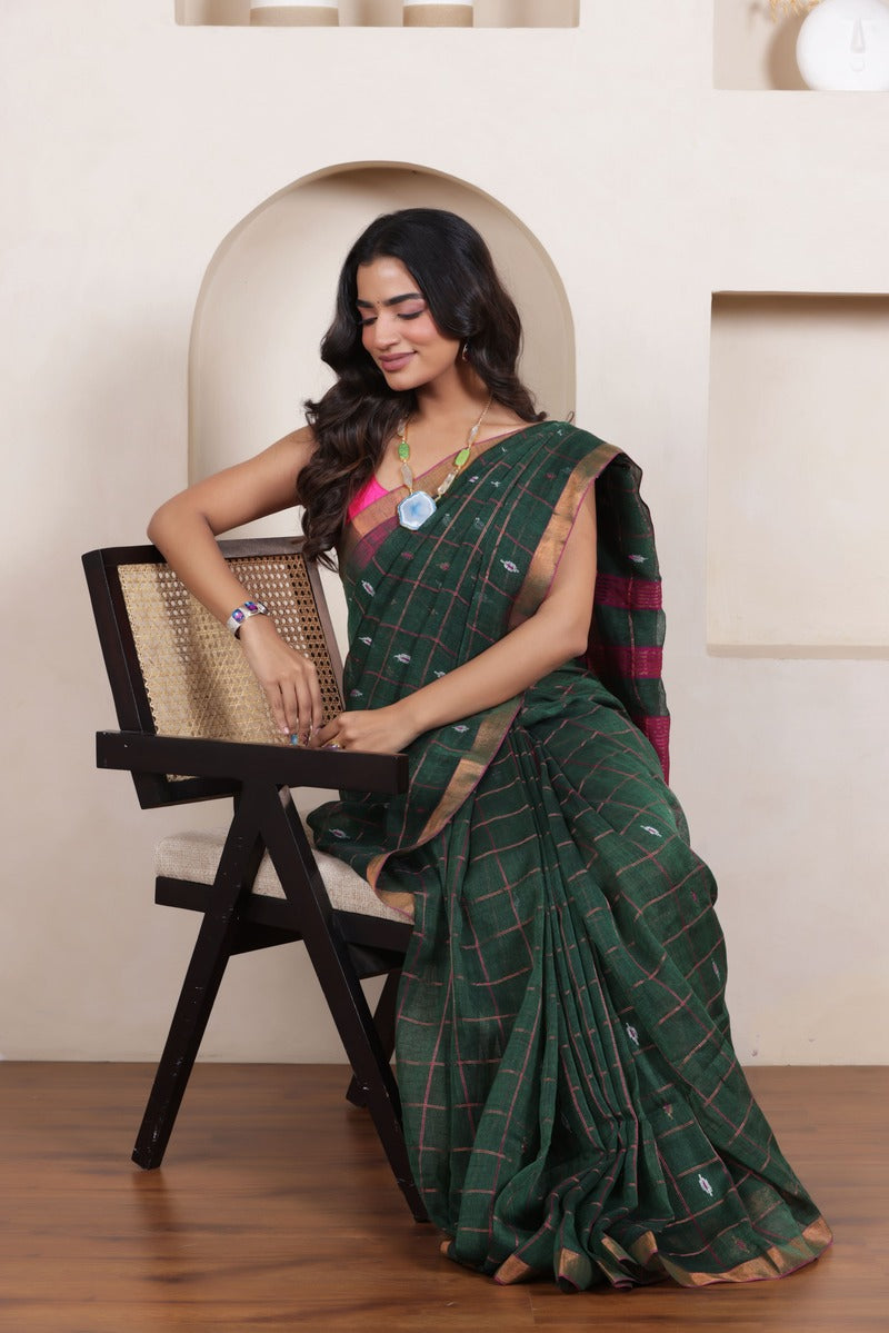 CLASSIC GREEN SERENITY LINEN BUTTA CHECKS ENSEMBLE