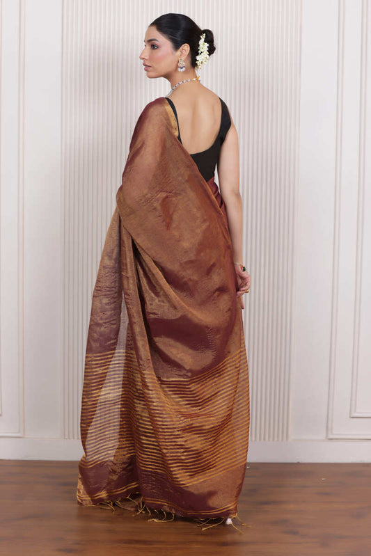 LUXE BROWN LINEN TISSUE DRAPE WITH MATTE GOLD FINISH AND HAND TIED TASSELS