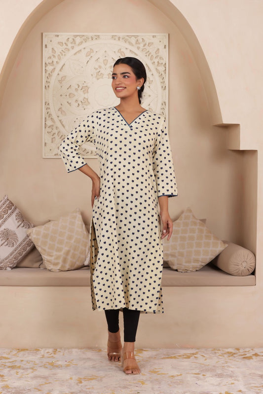 ELEGANT SANDAL COLOUR PURE AJRAK COTTON EVERYDAY KURTI