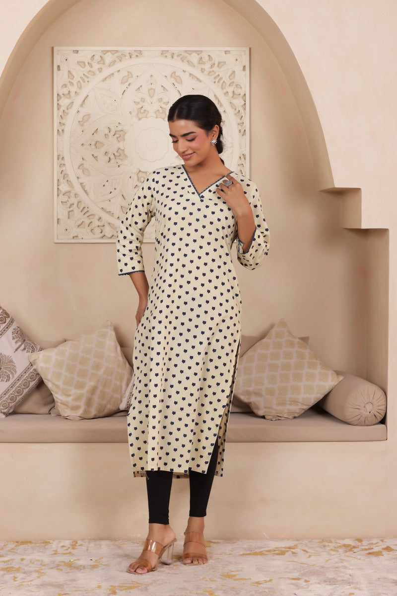 ELEGANT SANDAL COLOUR PURE AJRAK COTTON EVERYDAY KURTI