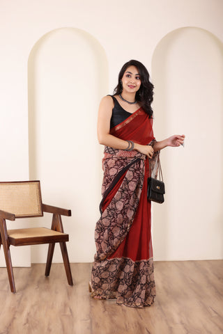 THREADS OF KOTA RED&BLACK LIGHTWEIGHT COTTON SAREE