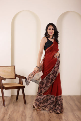 THREADS OF KOTA RED&BLACK LIGHTWEIGHT COTTON SAREE