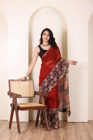 THREADS OF KOTA RED&BLACK LIGHTWEIGHT COTTON SAREE