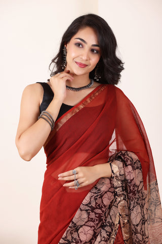 THREADS OF KOTA RED&BLACK LIGHTWEIGHT COTTON SAREE
