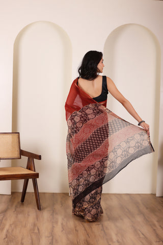 THREADS OF KOTA RED&BLACK LIGHTWEIGHT COTTON SAREE