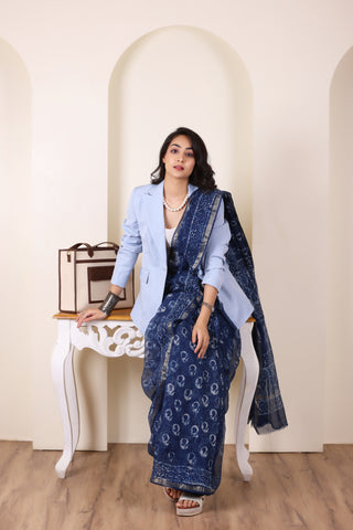 KOTA BREEZE-ROYAL BLUE LIGHTWEIGHT SAREE IN TRADITIONAL HANDLOOM WEAVE