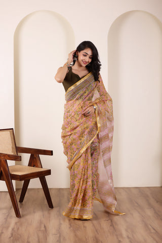 THREADS OF KOTA SOFT SANDALWOOD TONE SAREE WITH ZARI EDGE DETAILING