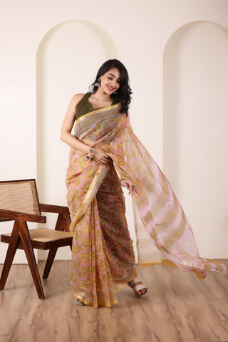 THREADS OF KOTA SOFT SANDALWOOD TONE SAREE WITH ZARI EDGE DETAILING