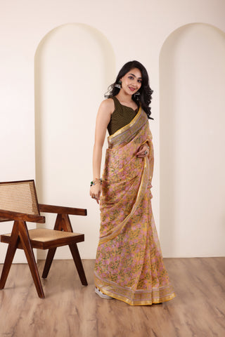 THREADS OF KOTA SOFT SANDALWOOD TONE SAREE WITH ZARI EDGE DETAILING