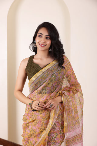 THREADS OF KOTA SOFT SANDALWOOD TONE SAREE WITH ZARI EDGE DETAILING