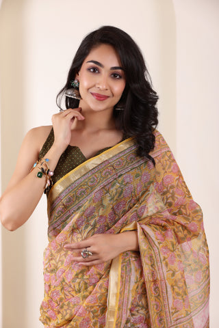 THREADS OF KOTA SOFT SANDALWOOD TONE SAREE WITH ZARI EDGE DETAILING