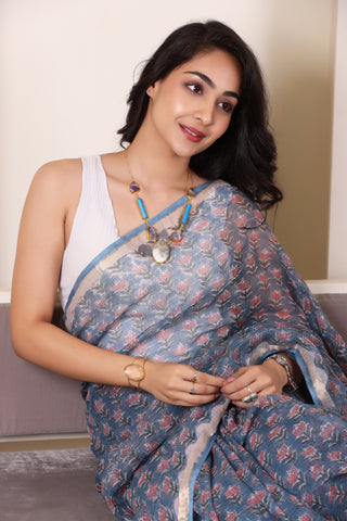 THREADS OF KOTA LIGHT BLUE SAREE WITH MINIMALIST BORDER FINISH