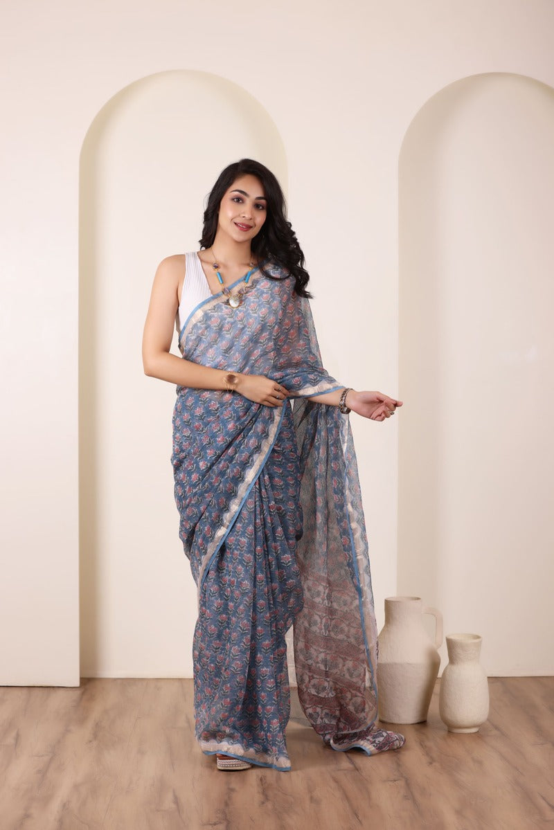 THREADS OF KOTA LIGHT BLUE SAREE WITH MINIMALIST BORDER FINISH