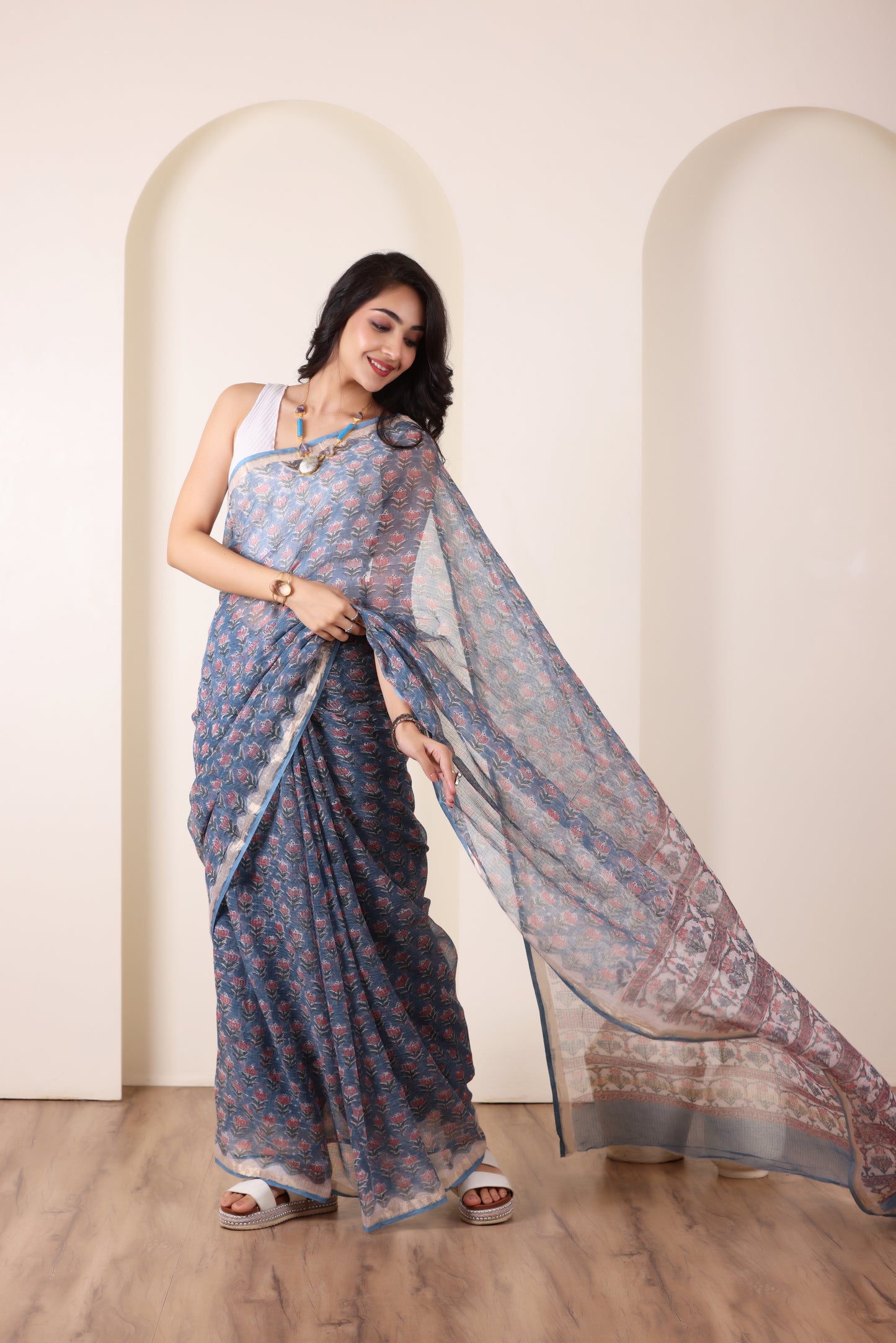 THREADS OF KOTA LIGHT BLUE SAREE WITH MINIMALIST BORDER FINISH