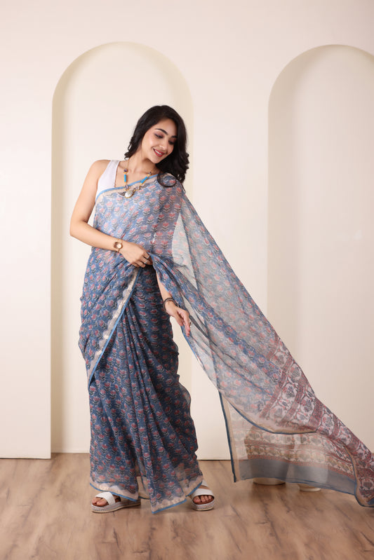 THREADS OF KOTA LIGHT BLUE SAREE WITH MINIMALIST BORDER FINISH