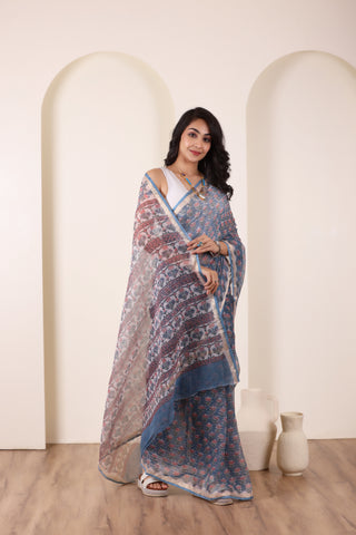 THREADS OF KOTA LIGHT BLUE SAREE WITH MINIMALIST BORDER FINISH