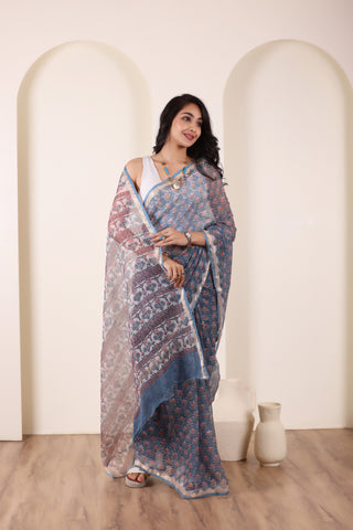 THREADS OF KOTA LIGHT BLUE SAREE WITH MINIMALIST BORDER FINISH