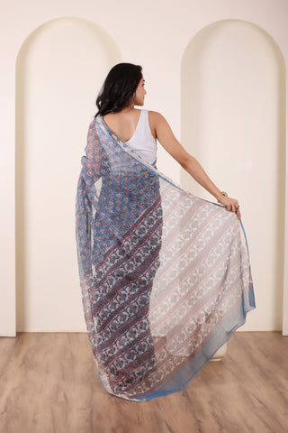 THREADS OF KOTA LIGHT BLUE SAREE WITH MINIMALIST BORDER FINISH