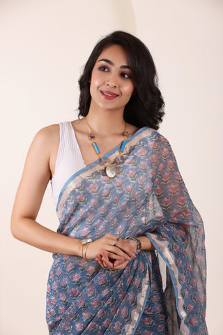 THREADS OF KOTA LIGHT BLUE SAREE WITH MINIMALIST BORDER FINISH