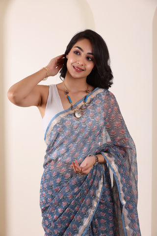 THREADS OF KOTA LIGHT BLUE SAREE WITH MINIMALIST BORDER FINISH
