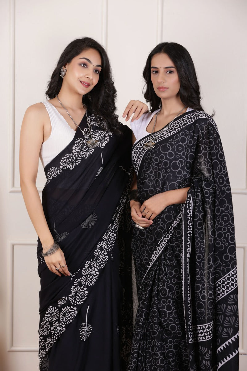 BLACK ELEGANCE ULTRA SOFT MUL MUL COTTON SAREE FOR EVERYDAY WEAR