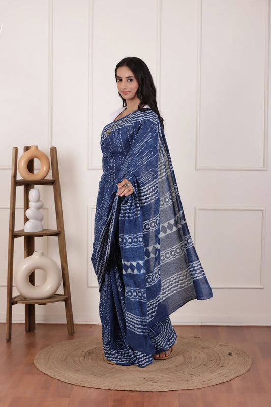 ULTRA SOFT MUL MUL COTTON SAREE IN DUSTY INDIGO