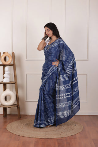 ULTRA SOFT MUL MUL COTTON SAREE IN DUSTY INDIGO