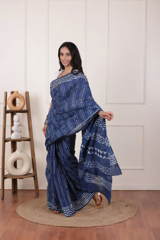 ULTRA SOFT MUL MUL COTTON SAREE IN DUSTY INDIGO