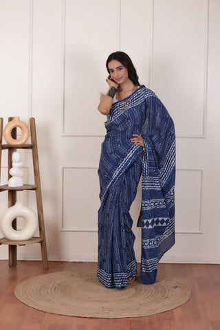 ULTRA SOFT MUL MUL COTTON SAREE IN DUSTY INDIGO
