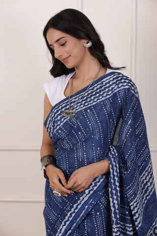 ULTRA SOFT MUL MUL COTTON SAREE IN DUSTY INDIGO