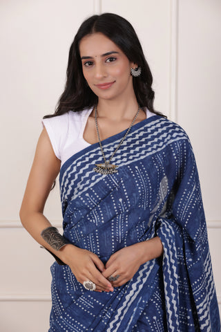 ULTRA SOFT MUL MUL COTTON SAREE IN DUSTY INDIGO