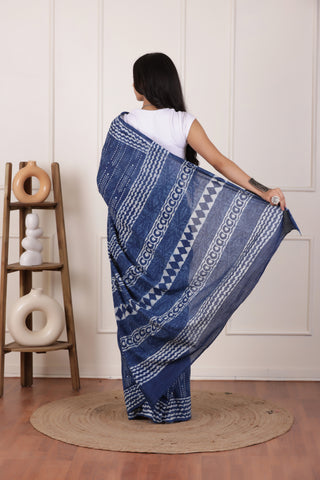 ULTRA SOFT MUL MUL COTTON SAREE IN DUSTY INDIGO