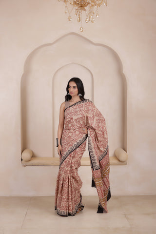 FEATHERLIGHT MUL MUL COTTON SAREE IN SANDAL&BLACK