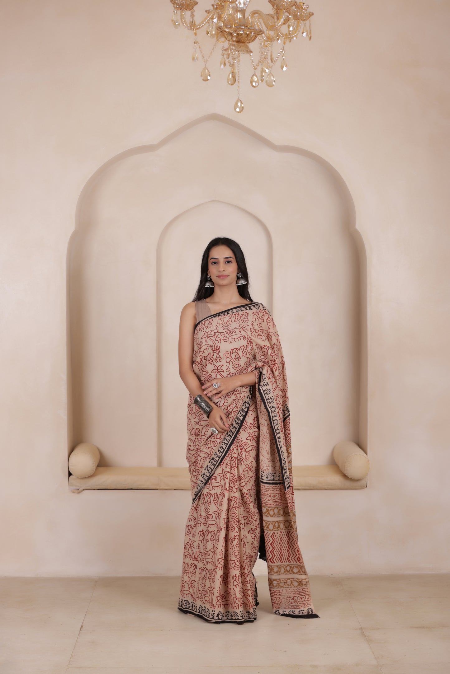 FEATHERLIGHT MUL MUL COTTON SAREE IN SANDAL&BLACK