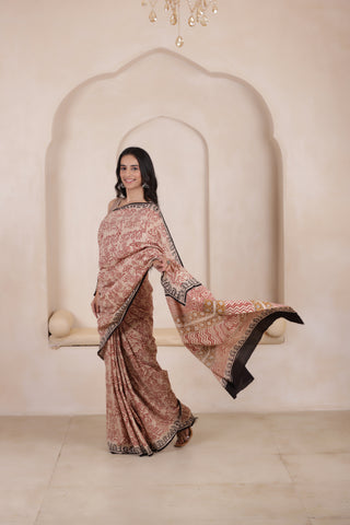 FEATHERLIGHT MUL MUL COTTON SAREE IN SANDAL&BLACK