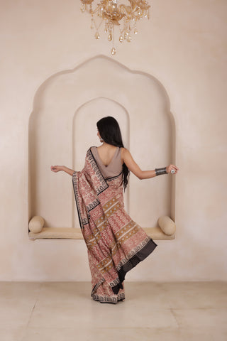 FEATHERLIGHT MUL MUL COTTON SAREE IN SANDAL&BLACK