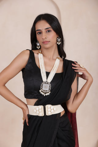 KHADI DUAL WEAVE COTTON SAREE IN BLACK WITH MAROON