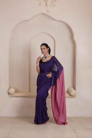 KHADI DUAL WEAVE COTTON SAREE IN BLUE WITH PINK PALLU