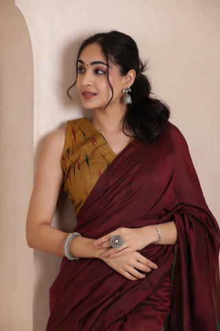 KHADI DUAL WEAVE COTTON SAREE IN MAROON&GREEN