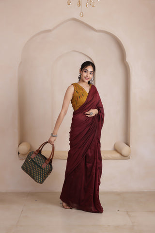 KHADI DUAL WEAVE COTTON SAREE IN MAROON&GREEN
