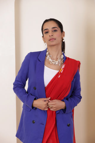 DAISY BLOOM RED KHADI COTTON SAREE WITH ARTISTIC HAND PAINTED FLOWERS