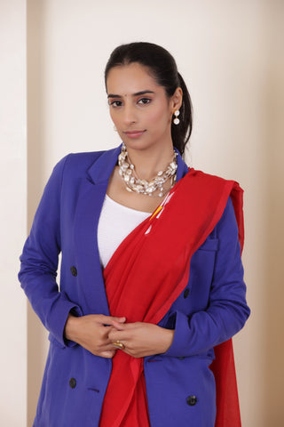 DAISY BLOOM RED KHADI COTTON SAREE WITH ARTISTIC HAND PAINTED FLOWERS