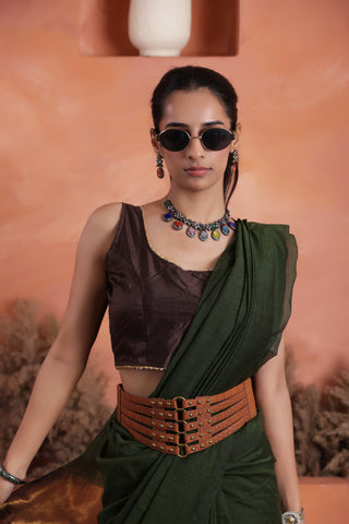 KHADI BRONZE GLOW DARK GREEN HANDLOOM SAREE WITH BURNISHED BRONZE PALLU