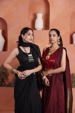 KHADI BRONZE GLOW BLACK KHADI COTTON SAREE WITH GLOWING COPPER PALLU