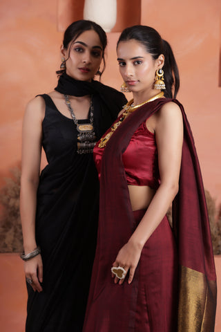 KHADI BRONZE GLOW BLACK KHADI COTTON SAREE WITH GLOWING COPPER PALLU