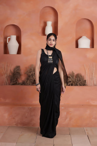 KHADI BRONZE GLOW BLACK KHADI COTTON SAREE WITH GLOWING COPPER PALLU