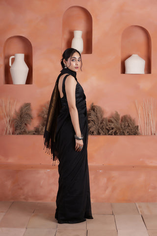 KHADI BRONZE GLOW BLACK KHADI COTTON SAREE WITH GLOWING COPPER PALLU