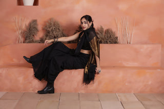 KHADI BRONZE GLOW BLACK KHADI COTTON SAREE WITH GLOWING COPPER PALLU